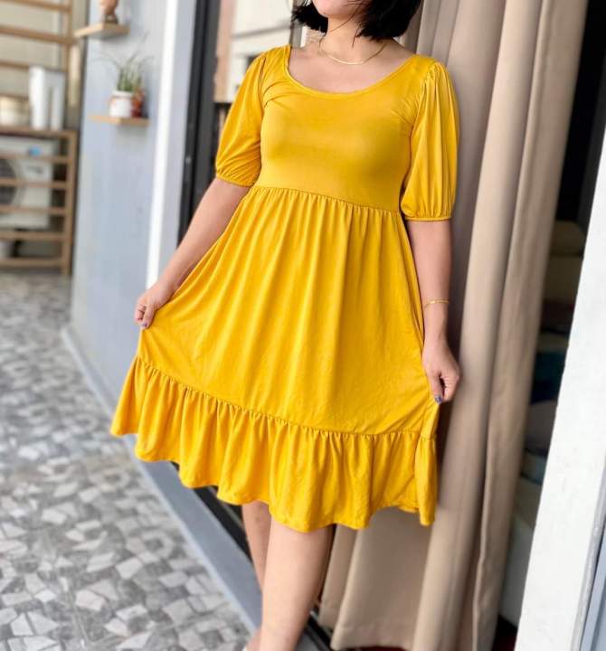 Erica midi puff sleeve plain dress | Lazada PH