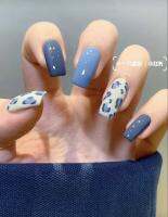 เล็บเจลลายเสือ สีฟ้า-น้ำเงิน แนวเกาหลี Top2รอบไม่บาง