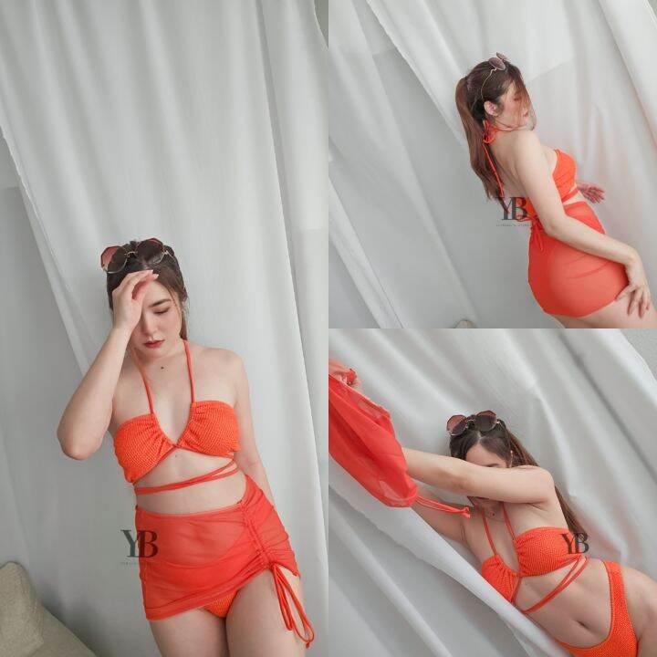 yours-bikini-bk1591-เซตชุดว่ายน้ำทูพีช3ชิ้น-บิกินี่-เซตชุดว่ายน้ำพร้อมกระโปรง