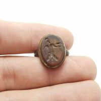 แหวนหินอาเกต แหวนหินโมรา แหวนหินโบราณ แหวนหินแท้ หินสะสม ขนาด 52 Natural Old Antique Agate Roman Intaglio Engraved Stamp Ring Size 52 or 6US