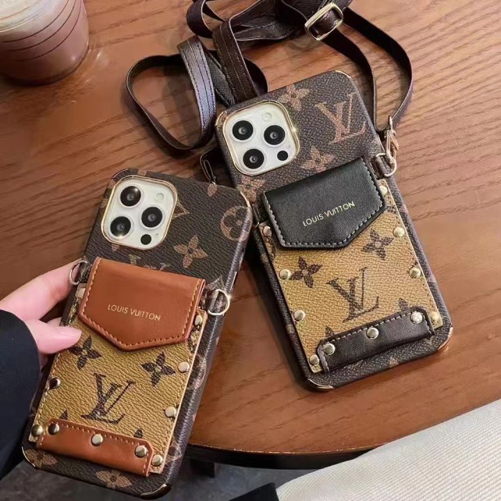 Case For iPhone 14 Pro Max 13 11 12 Pro Max iPhone 13 Pro Max Phone Case  Leather wallet card Luxury Fashion Phone Case with Sling Strap Chain
