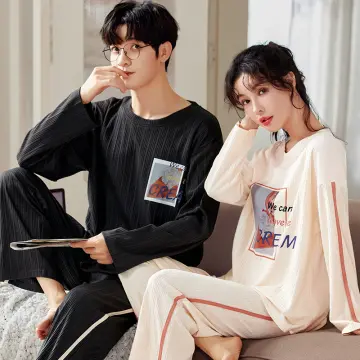 Autumn Winter Cotton Matching Couple Pajamas Men Sleepwear Women