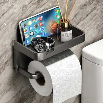 Toilet Paper Holder, Wall Mounted Toilet Paper Holder With Storage Shelf,self-adhesive,  Aluminum Punch-free Tissue Storage Rack