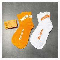 Heron Preston CNTMB stretch cotton-blend Socks ถุงเท้าข้อสั้นโชว์โลโก้ ของ dj ชื่อดัง ผ้าเนื้อหนานุ่ม