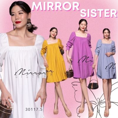 🏷️Mirrorsister #30117.5 เดรสคอเหลี่ยม มินิเดรส เดรสสั้น เดรสแขนพอง ชุดไปเที่ยว ชุดไปทะเล ชุดไปเดท