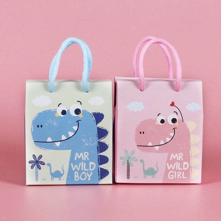 25pcs Blue/pink dinosaur print carton bag loot bag candybox giveaway ...