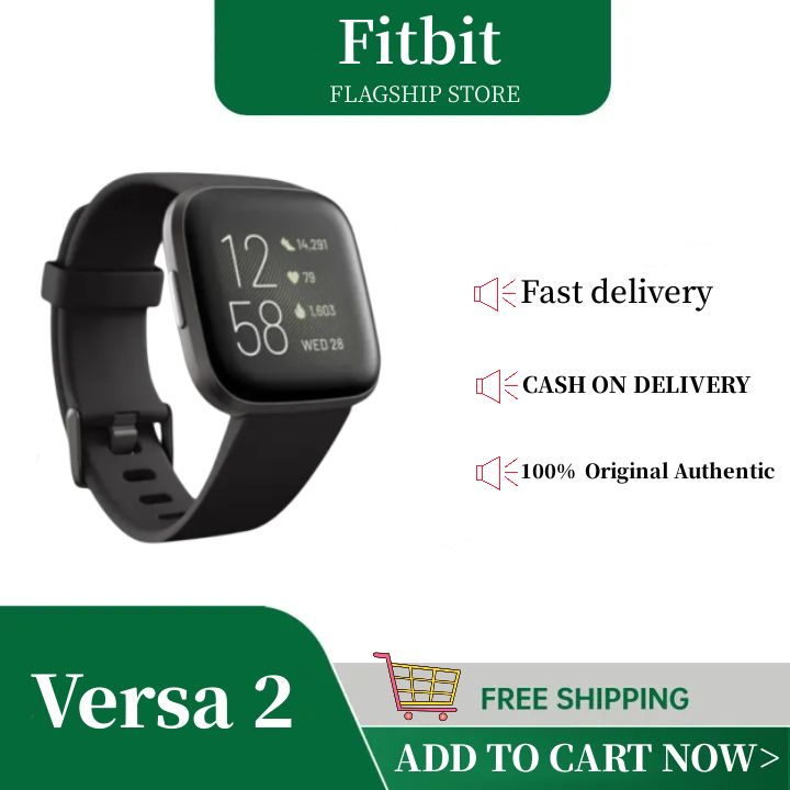  Fitbit Versa 2 Health and Fitness Smartwatch with Heart Rate,  Music, Alexa Built-In, Sleep and Swim Tracking, Black/Carbon, One Size (S  and L Bands Included) : Electronics