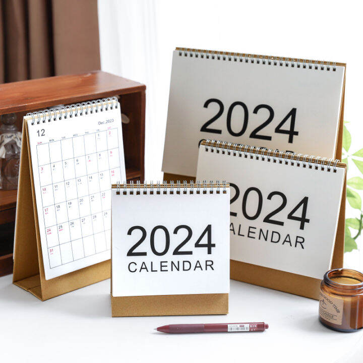 2024 New Minimalist Ins Style Desktop Calendar Brown Packing Paper