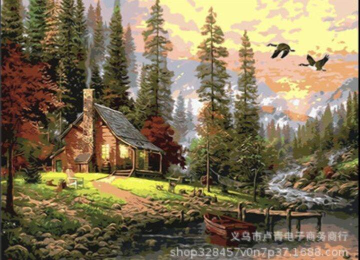 paint-by-numbers-ภาพระบายสีตามตัวเลข-cabin-in-the-wood