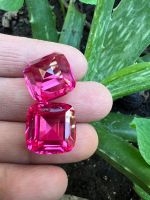 สีชมพู Synthetic PINKISH SAPPHIRE BURMA RUBY Cushion 20X20MM- pair (2 pcs)90 carats ทับทิม พม่าเทียม 90 กะรัต(CARATS) พลอย ขนาด 20X20MM มิล ( MM)2 Pcs( 2 เม็ด)