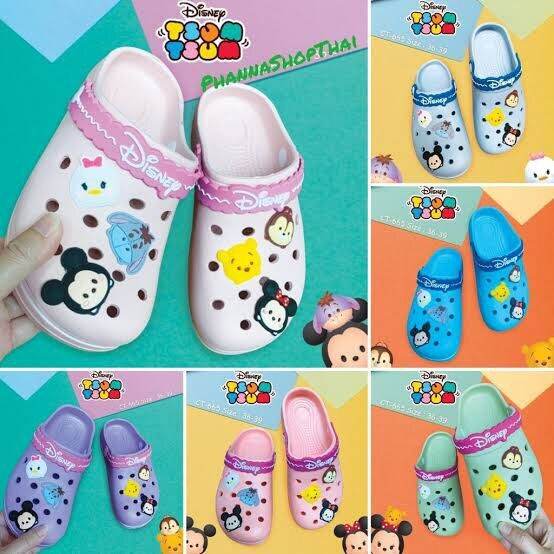 รองเท้าหัวโตผู้ใหญ่-ทรงcrocs-สีพาลเทล-รัดส้น-ป้ายห้อย-disney-แท้-36-38-พื้นนุ่ม-ใส่เบาสบาย