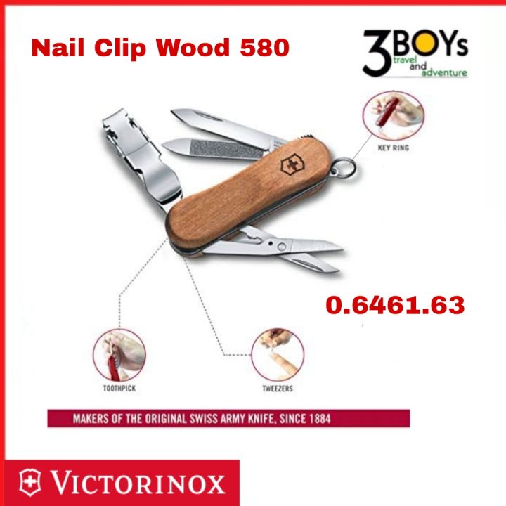 มีด-victorinox-nail-clip-wood-580-มีดพกขนาดเล็กพร้อมกรรไกรตัดเล็บ-6-ฟังก์ชั่น-ทำจากไม้วอลนัท-สวยงาม-กะทัดรัด-พกพาง่าย