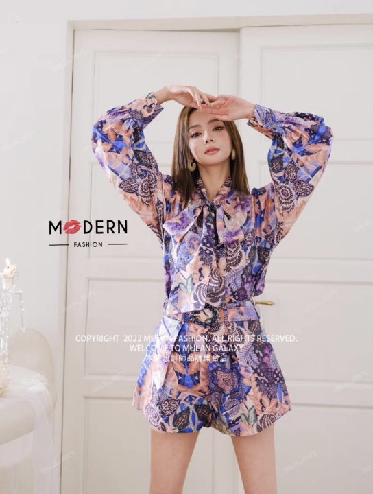 เช็ตเสื้อ-กางเกงโทนสีม่วงดูแพงมากป้ายmodern