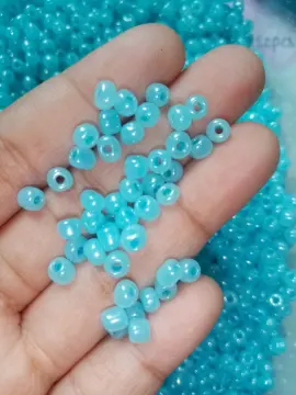 20g 4mm Powder Blue Seed Beads, Shiny Light Blue Seed Beads