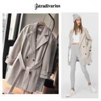 เสื้อโค้ท ทอสักหลาด Trench coat ยาว สีนู้ดเบจ ❄️แบรนด์✨STRADIVARIUS✨ แท้?% (WY1101)