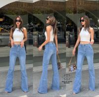 ? BU8015 NEW JEANS DENIM กางเกงยีนส์ทรงขาม้ากระบอกใหญ่สีฟอกอ่อนเอวสูงผ้ายืดได้ มีไซล์ใหญ่สำหรับสาวอวบPLUSSIZE