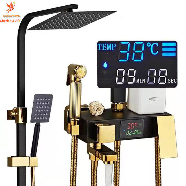 Temperature Display Hot and Cold Shower Set 4 in 1 Stainless Steel