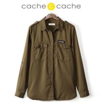 เสื้อแขนยาวสีเขียว มะกอก  ⚜️เนื้อผ้าทิ้งตัวสวย  ⚜️งานแบรนด์✨Cache Cache (JK308)