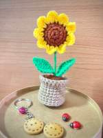 กระถางดอกไม้โครเชต์ ดอกไม้ถักโครเชต์เย็บติดทั้งดอก(ไม่ใช้กาวติด)?Crochet mini flower???