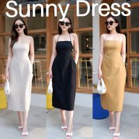 SUNNY Dress เดรสดีไซน์เชือกผูกคอและผูกเอว เนื้อผ้าลินินพิเศษ ช่วงล่างกระโปรงทรงบอลลูน #พร้อมส่ง