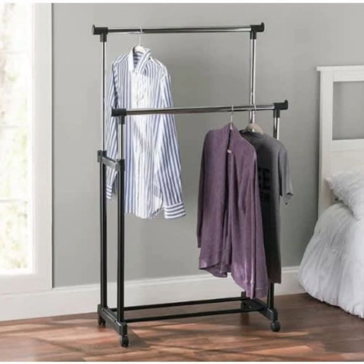 Stainless Steel Double Pole Cloth Drying Stand, Shape: Rectangular