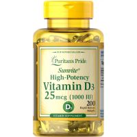 Puritans Pride Vitamin D3 1000 IU ขนาด 200 Softgels