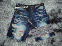 ?Distorted Blue Denim  ยีนส์ขาสั้นสุดเท่