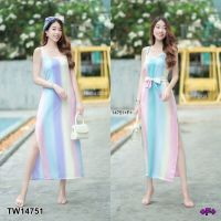 GN14751  **รบกวนสอบถามstockก่อนสั่งซื้อจ้า** เดรสสายเดี่ยวผ่าข้าง+โบว์ผูกผม