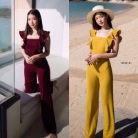 9333  Jumpsuit จุดจั้มสูทขายาวสายเดี่ยวระบายทรงขากระบอกกว้าง