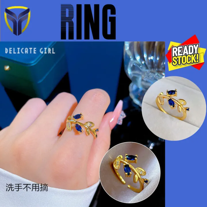 【Franco Fashion】ผู้หญิงสีทนไทเทเนียมเหล็กสีรักษาแหวนใบสีฟ้าเลดี้