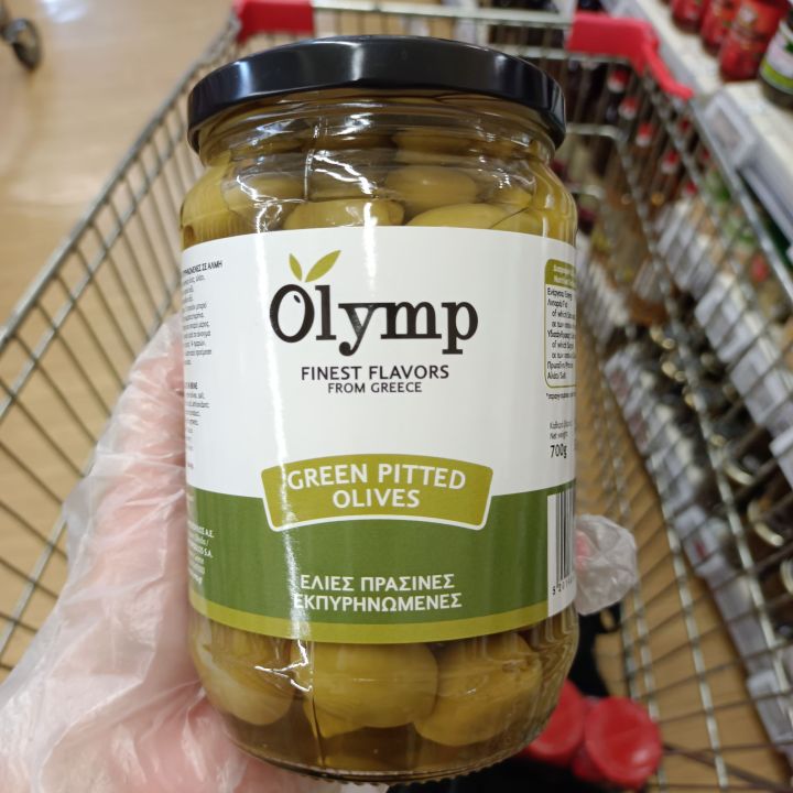 green-pitted-olives-olymp-brand-มะกอกเขียวไร้เมล็ด-ตราโอลิน-จากกรีซ