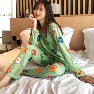Silk Pajama Terno Long Pants Sleepwear Set Korean Home Wear Lounge Wear  Women Lingerie Clothing