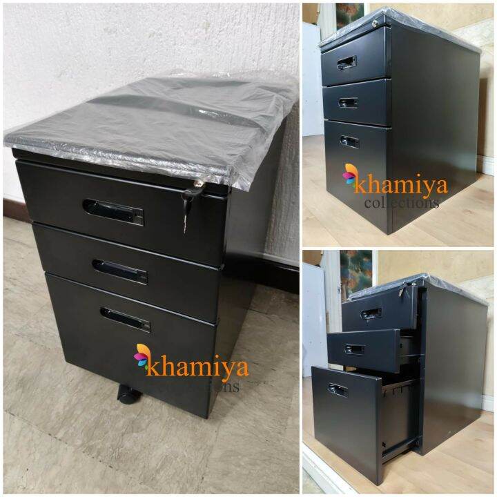 Mobile Pedestal Movable 3 Drawer Metal Storage, Steel