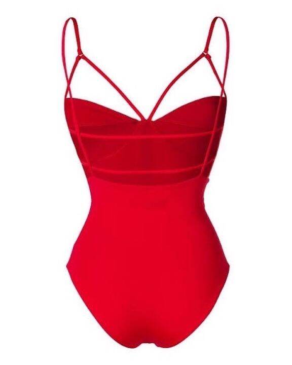 angelys-balek-bustier-one-piece-swimsuit-สีแดง-ชุดว่ายน้ำ-วันพีซ