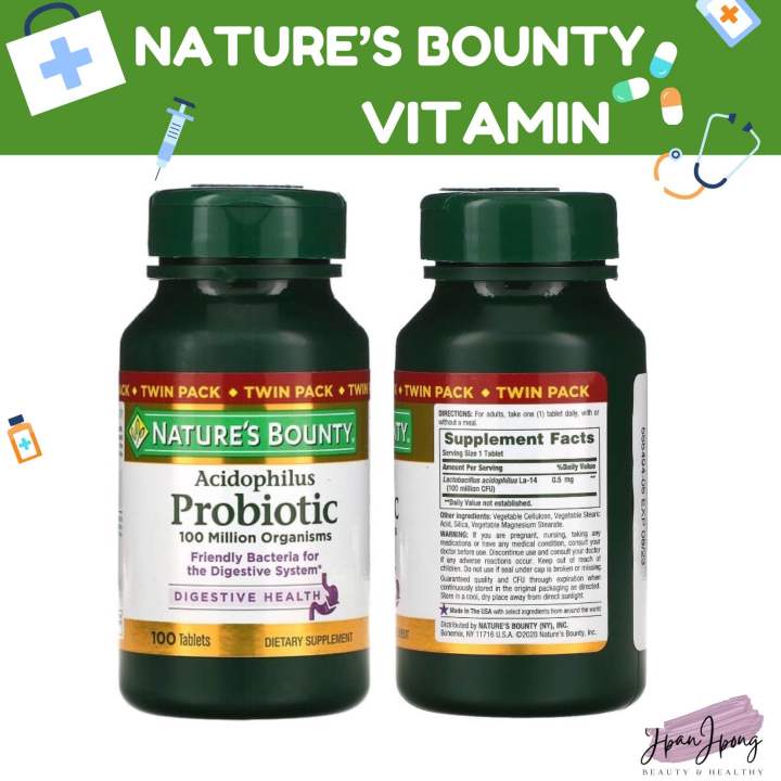 พร้อมส่ง/ของแท้ Nature’s bounty probiotic 100 tablets 1 กระปุก