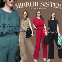 ?ป้าย Mirrorsister​ 10608.4 เซ็ทเสื้อตัวเก๋ช่วงแขนแต่งโค้ง คู่กับกางเกงแพทเทิร์นทรงกระบอก เอวด้านหลังยืดได้