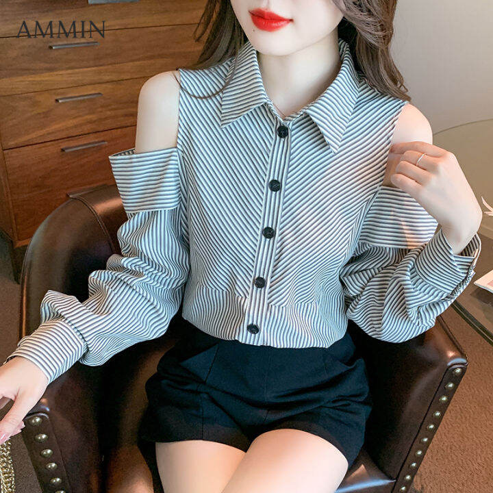 Off shoulder discount single breasted blouse