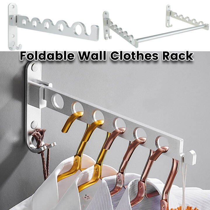 Foldable Wall Clothes Rack Clothes Hanger Wall Shelf Stainless Steel