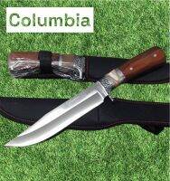 Columbia มีดสั้น ปรายเรียว อุปกรณ์เดินป่า ขนาด38 cm ด้ามไม้สีน้ำตาล ซองกำมะหยี่แถม สองแบบ สแตนเลส