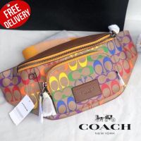 กระเป๋าคาดอก ใบใหญ่ 16 นิ้ว Coach C9847 Track Belt Bag In Rainbow Signature Canvas