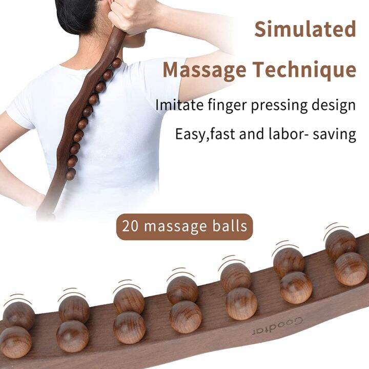 PASTSKY Beads Wood Guasha Therapy Massager Stick Carbonized Wooden Gua