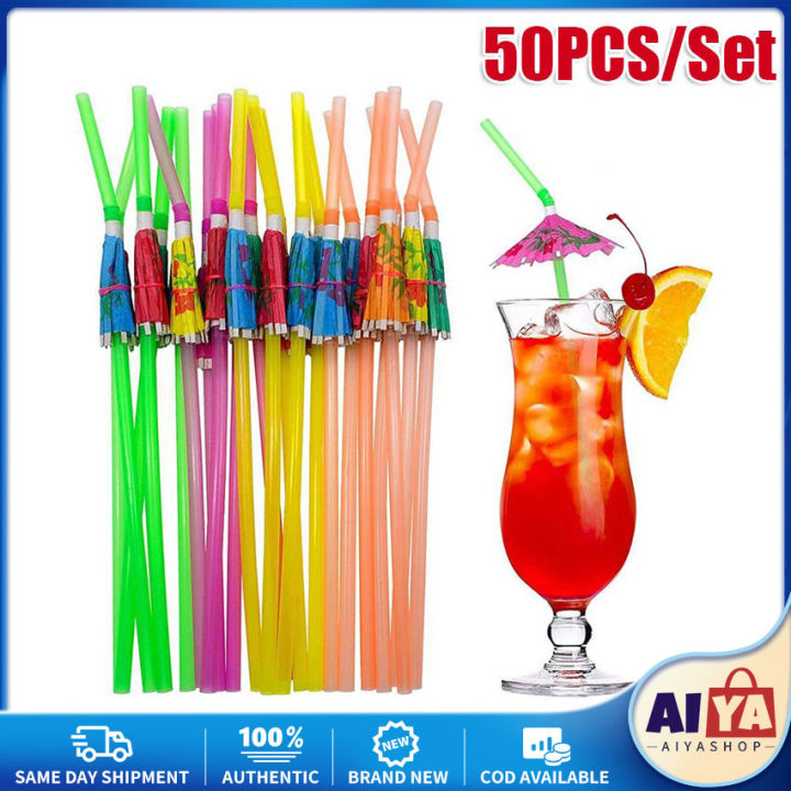 Disposable Drinking Straws, Flamingo Pineapple Umbrella Plastic