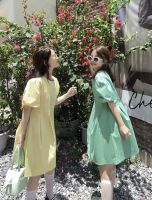 พร้อมส่ง เดรสแขนพอง สีสดใส น่ารักก puff sleeve dress