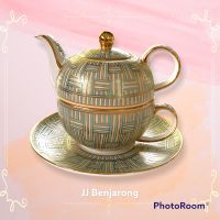 Tea pot with cup and saucer underneath for one (300 millilitres) handpainted by JJ Benjarong ชุดชากาซ้อนเบญจรงค์ กระเบื้อง Fine Porcelain 300 มิลลิลิตร