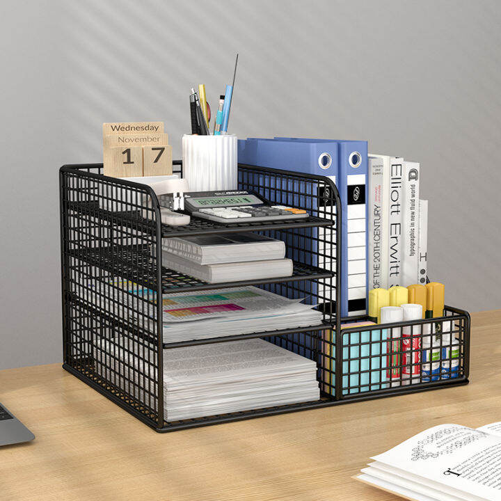 Desktop File Shelf Office Desk Multi-Layer Organization Rack Home Floor ...