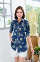 ?(7360-3)เสื้อเชิ้ตผ้ายีนส์พิมพ์ลาย เนื้อนิ่มผ้าไม่หนาใส่สบายไม่ร้อน สีไม่ตกซักไม่หด งานสวยตรงปก  รอบอก 38"