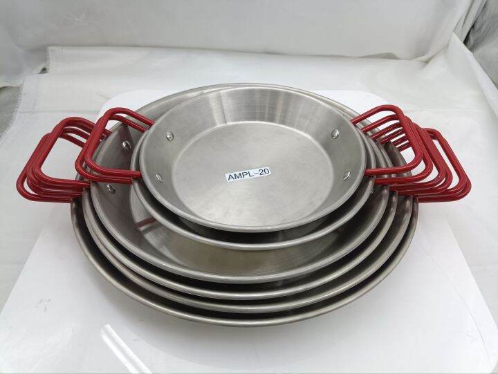 STAINLESS STEEL SPANISH PAELLA PAN WITH RED HANDLE SIZE 20 TO 34 CM