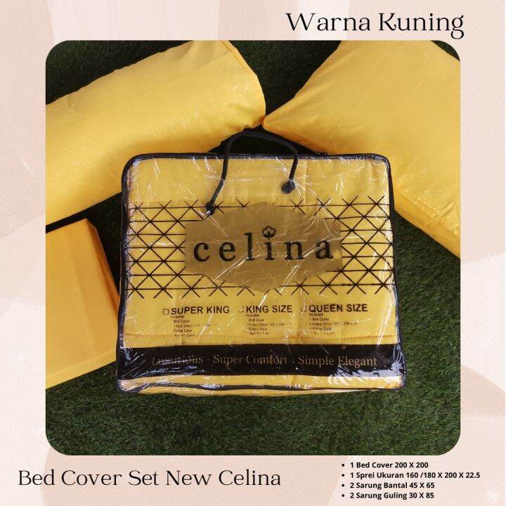 Bed Cover Set Polos Emboss Warna Kuning Ukuran Kasur No. 1 atau No. 2