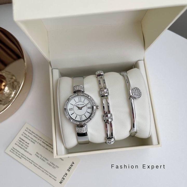 ของแท้100-นาฬิกาข้อมือ-anne-klein-womens-premium-crystal-accented-watch-and-bracelet-set