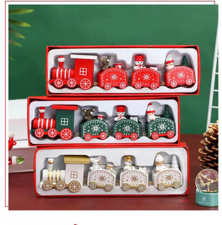 Christmas Wooden Train Santa Merry Christmas New Year Party Table